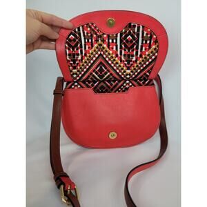 Vera Bradley Leather Sidesaddle Crossbody Shoulder Bag Red Canyon Sunset